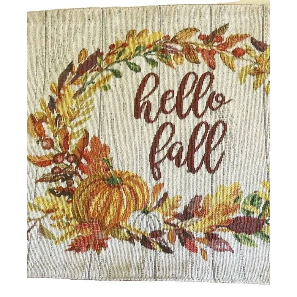 Hello Fall Placemats Tapestry Thanksgiving Pumpkin Floral Wreath 13x18 Set of 4